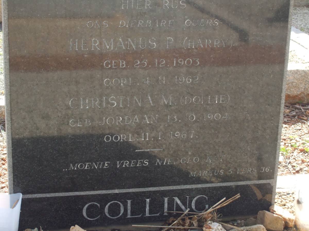 COLLING Hermanus P. 1903-1962 &amp; Christina M. JORDAAN 1904-1967