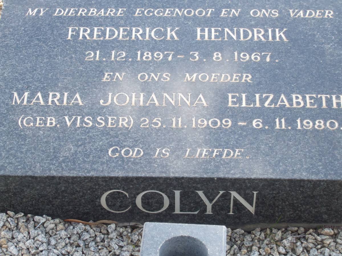 COLYN Frederick Hendrik 1897-1967 &amp; Maria Johanna Elizabeth VISSER 1909-1980