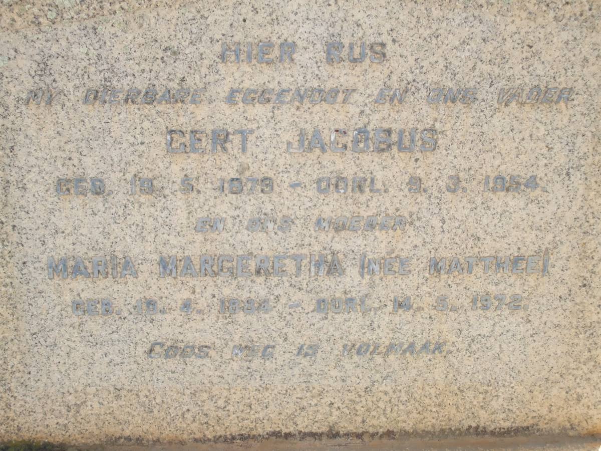 CONRADIE Gert Jacobus 1879-1954 &amp; Maria Margaretha MATTHEE 1884-1972