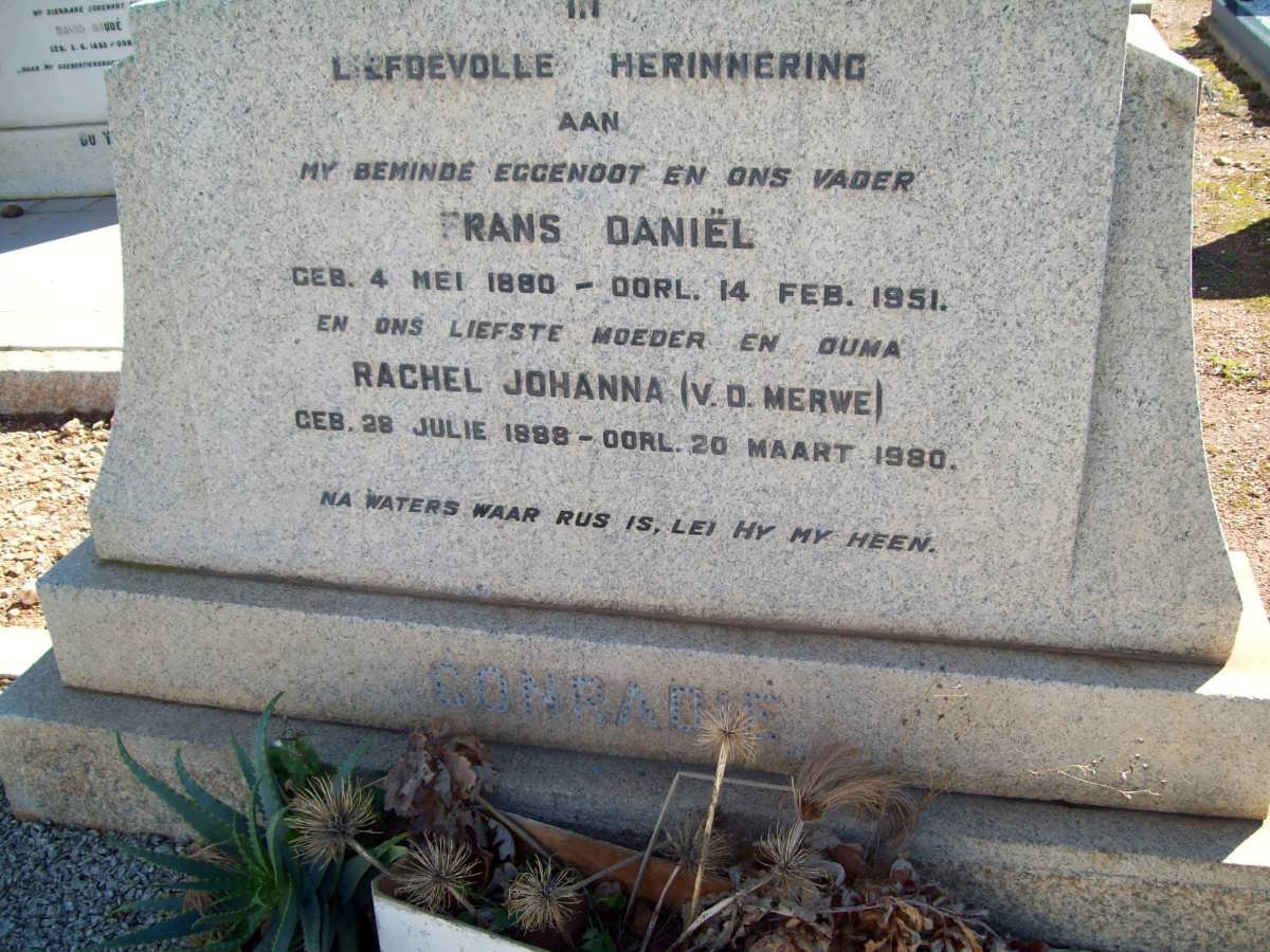 CONRADIE Frans Daniel 1880-1951 &amp; Rachel Johanna V.D. MERWE 1888-1980