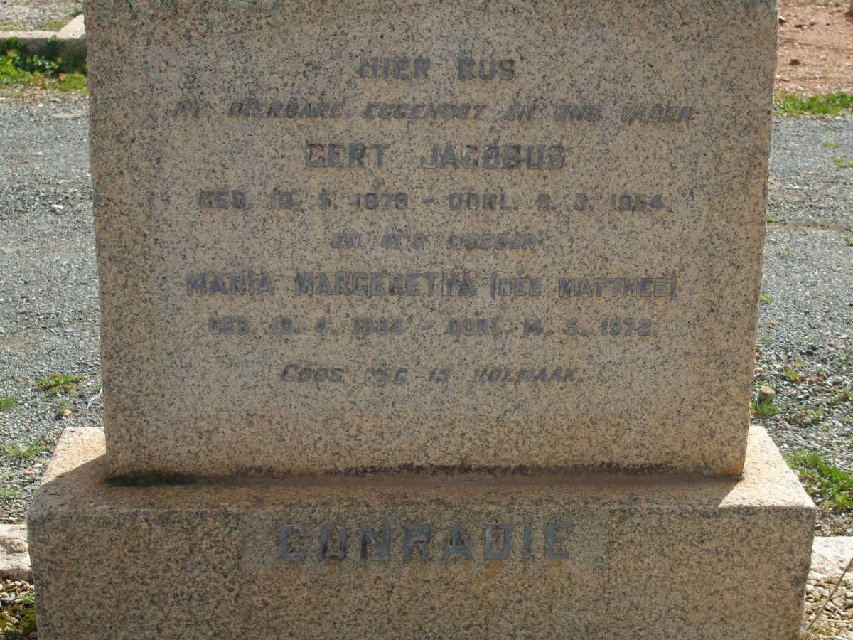CONRADIE Gert Jacobus 1879-1954 &amp; Maria Margaretha MATTHEE 1884-1972