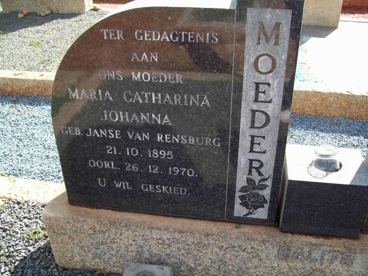 CALITZ Maria Catharina Johanna nee JANSE VAN RENSBURG 1895-1970