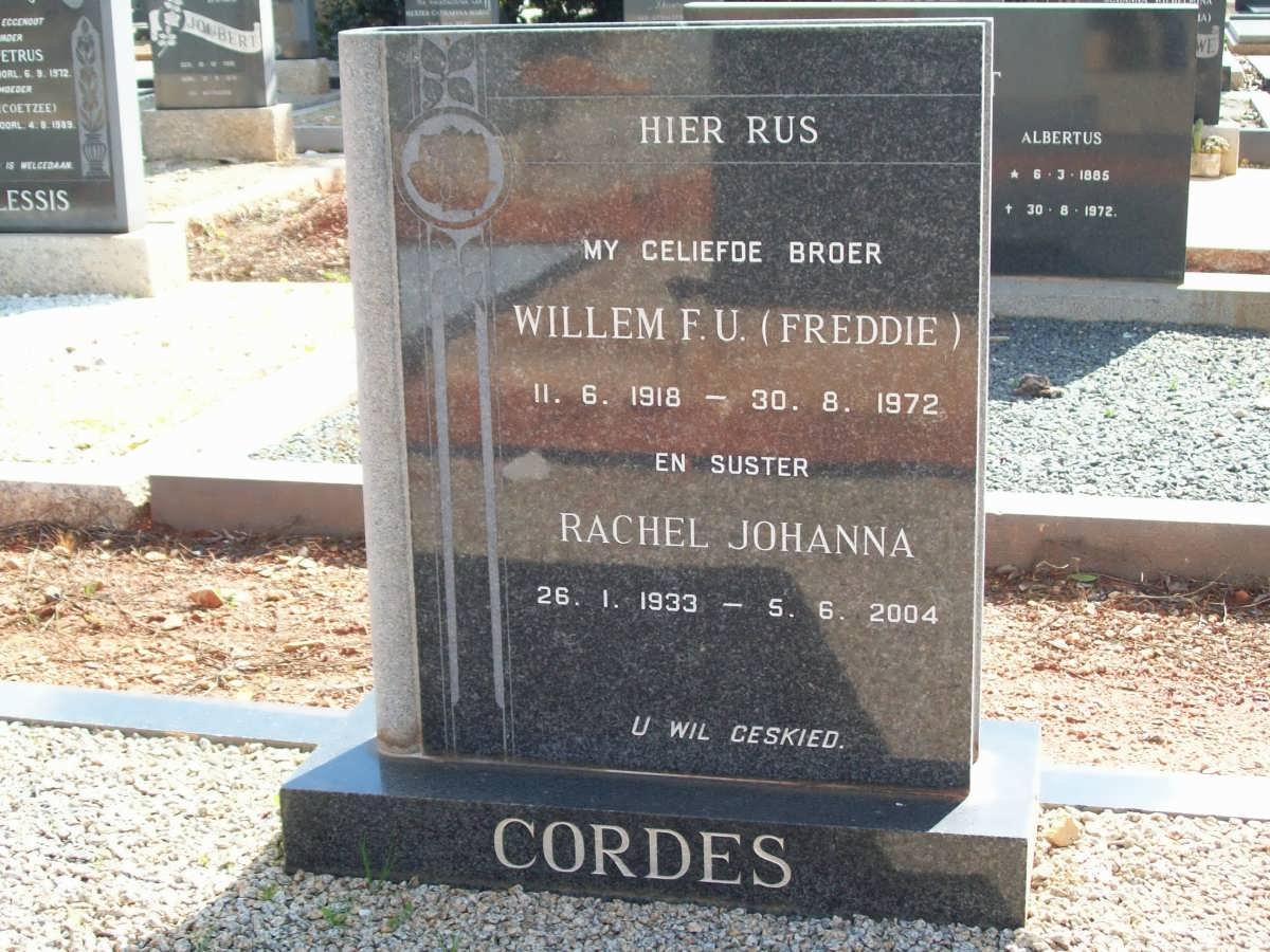 CORDES Willem F.U. 1918-1972 :: CORDES Rachel Johanna 1933-2004