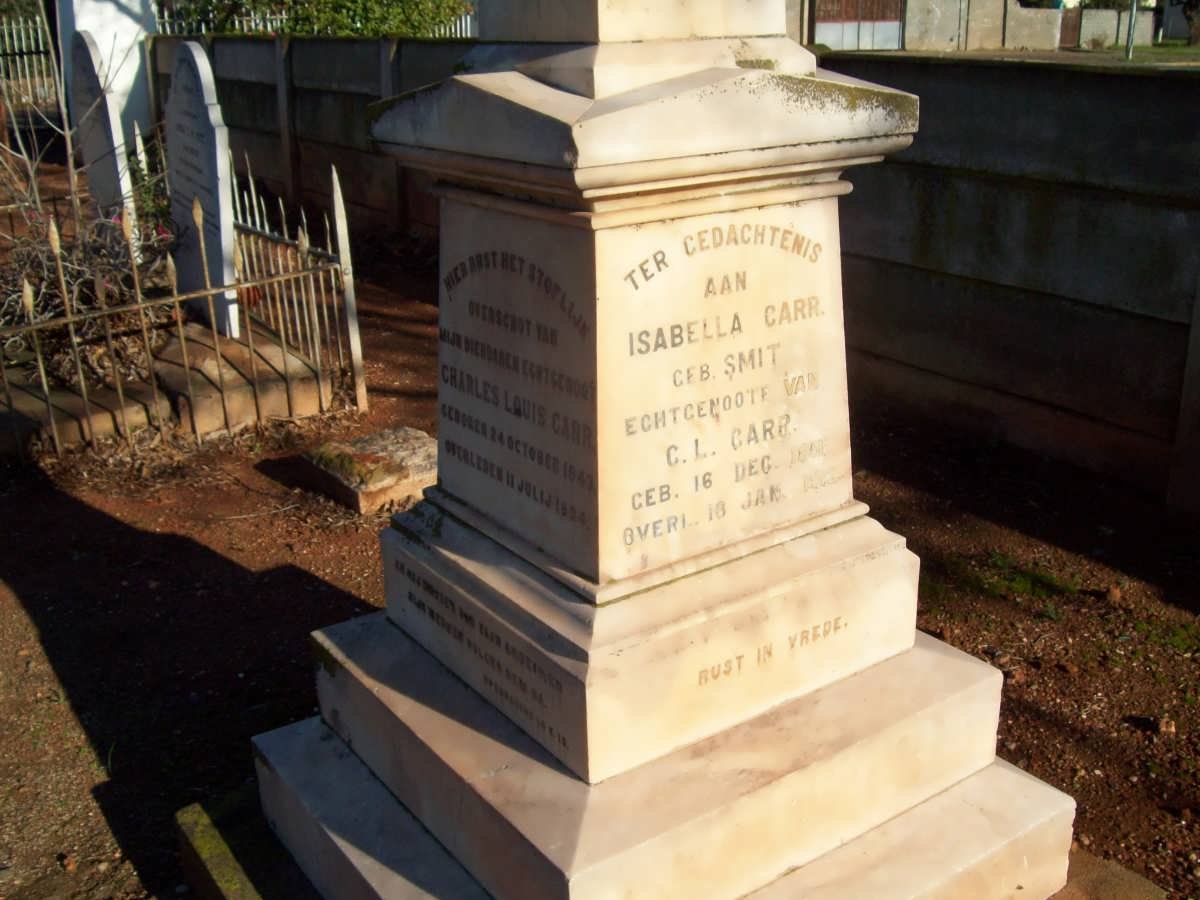 CARR Charles Louis 1843-1894 &amp; Isabella SMIT 1851-1912 :: CARR S.G. -1899