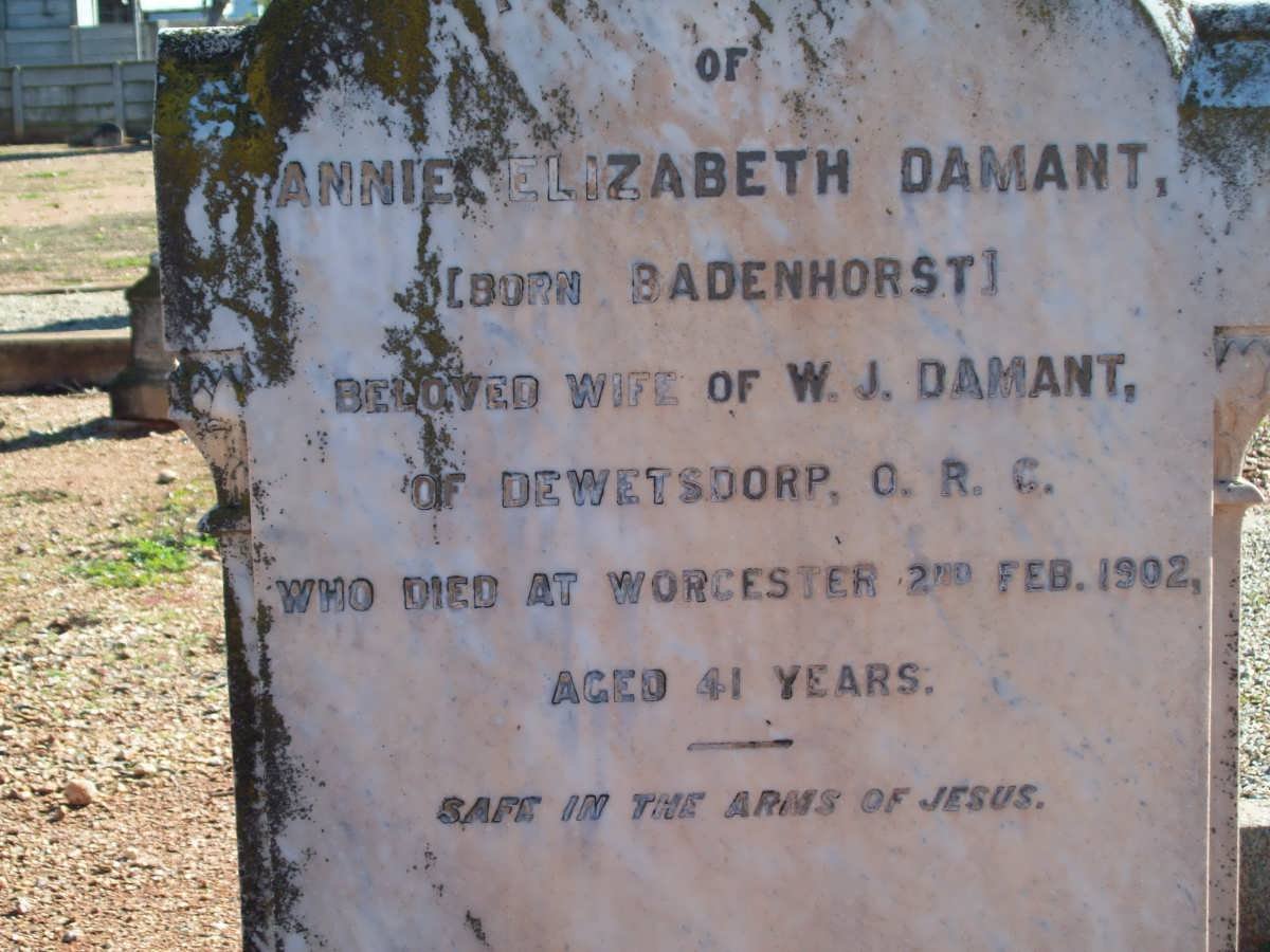 DAMANT Annie Elizabeth nee BADENHORST -1902