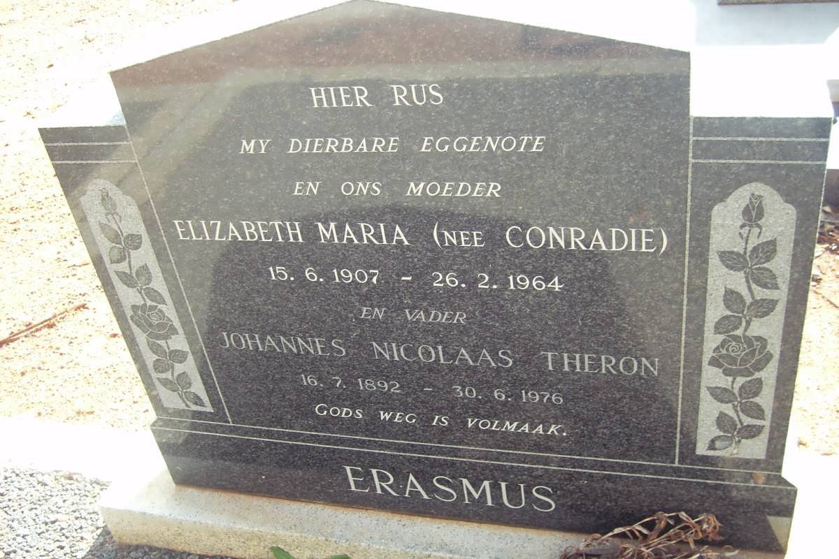 ERASMUS Johannes Nicolaas Theron 1892-1976 &amp; Elizabeth Maria CONRADIE 1907-1964