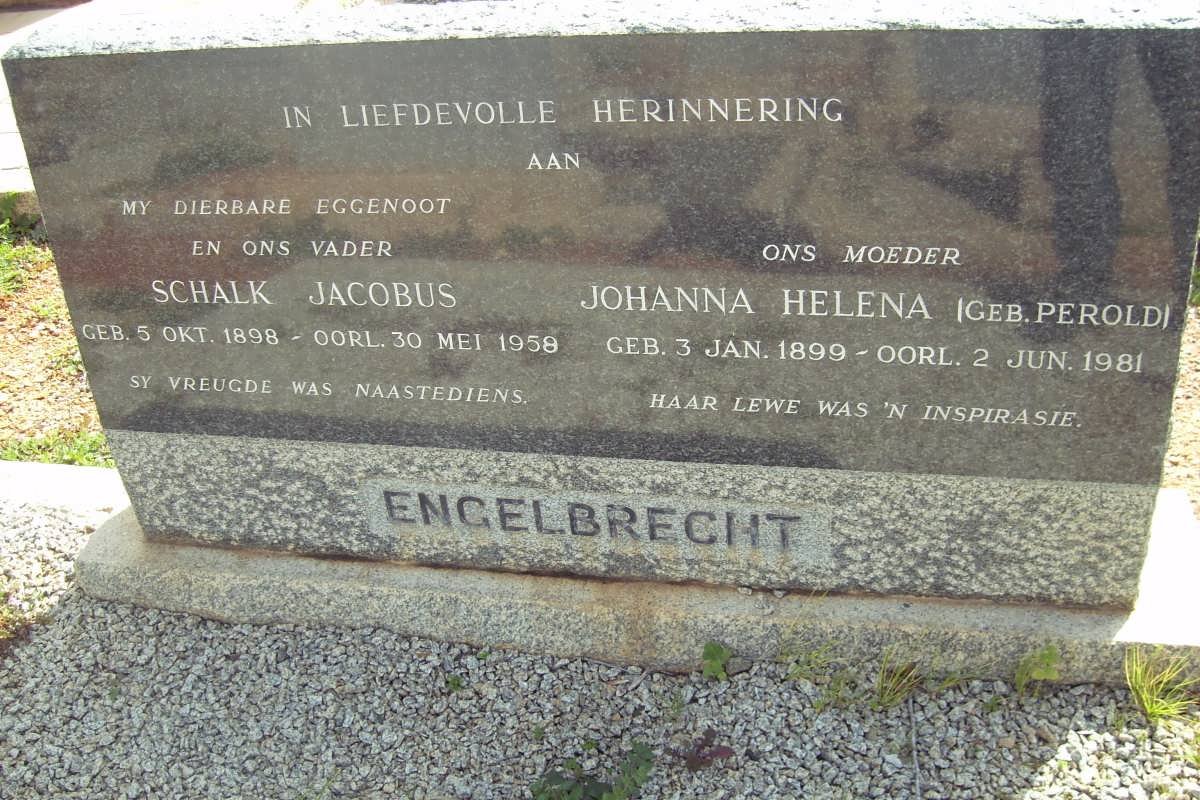 ENGELBRECHT Schalk Jacobus 1898-1958 &amp; Johanna Helena PEROLD 1899-1981