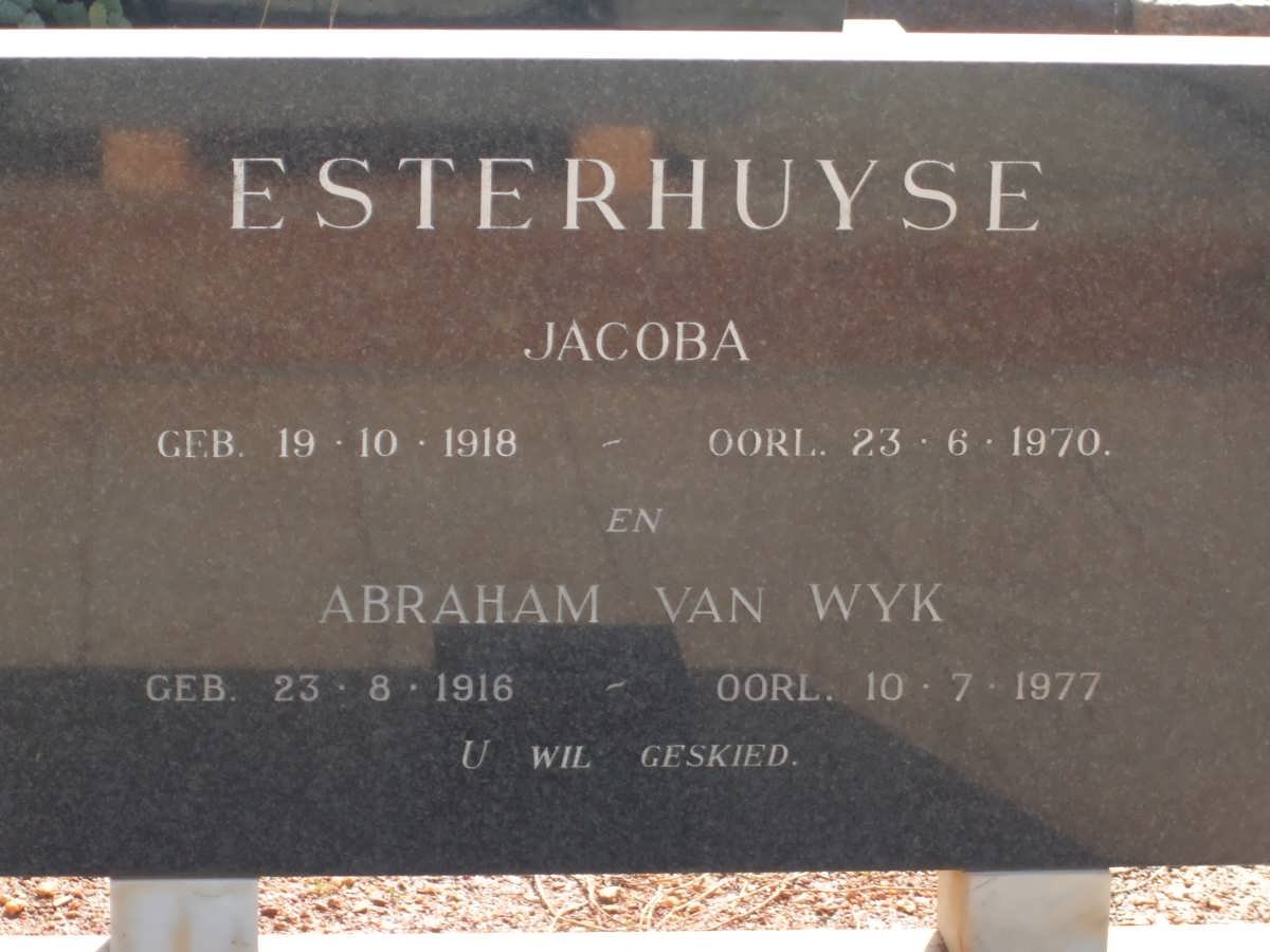 ESTERHUYSE Abraham van Wyk 1916-1977 &amp; Jacoba 1918-1970
