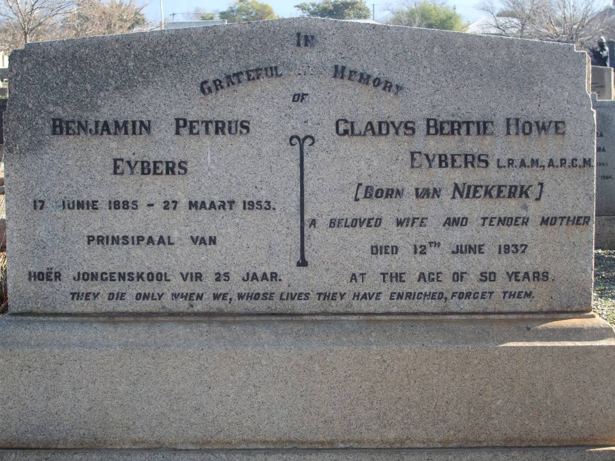 EYBERS Benjamin Petrus 1885-1953 &amp; Gladys Bertie Howe VAN NIEKERK -1937