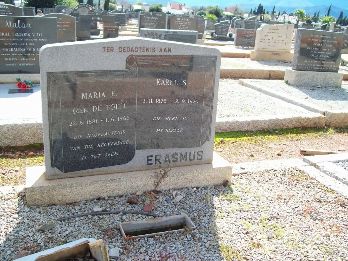 ERASMUS Karel S. 1875-1970 &amp; Maria E. DU TOIT 1881-1965