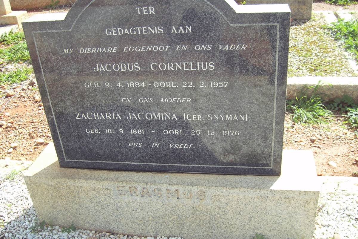 ERASMUS Jacobus Cornelius 1884-1957 &amp; Zacharia Jacomina SNYMAN 1881-1976