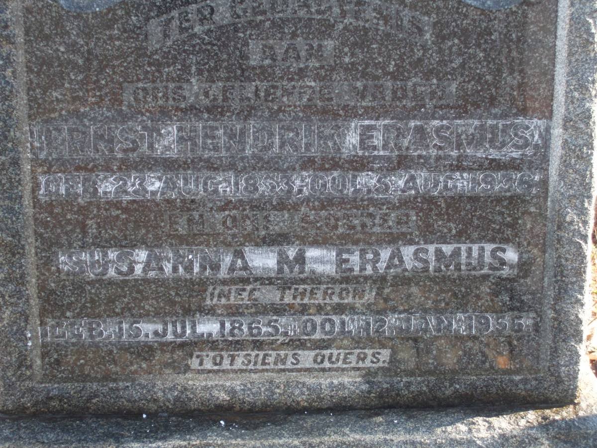 ERASMUS Ernst Hendrik 1853-1936 &amp; Susanna M. THERON 1865-1956