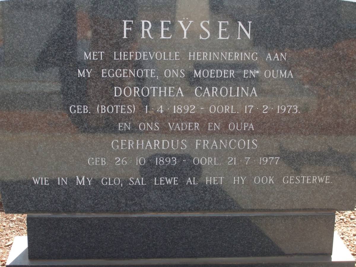FREYSEN Gerhardus Francois 1893-1977 &amp; Dorothea Carolina BOTES 1892-1973