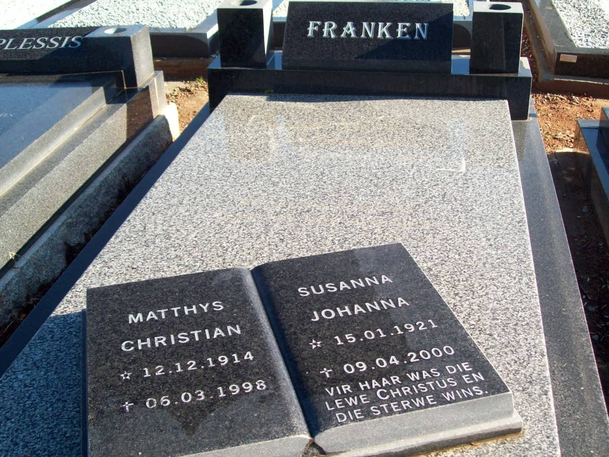 FRANKEN Matthys Christian 1914-1998 &amp; Susanna Johanna 1921-2000