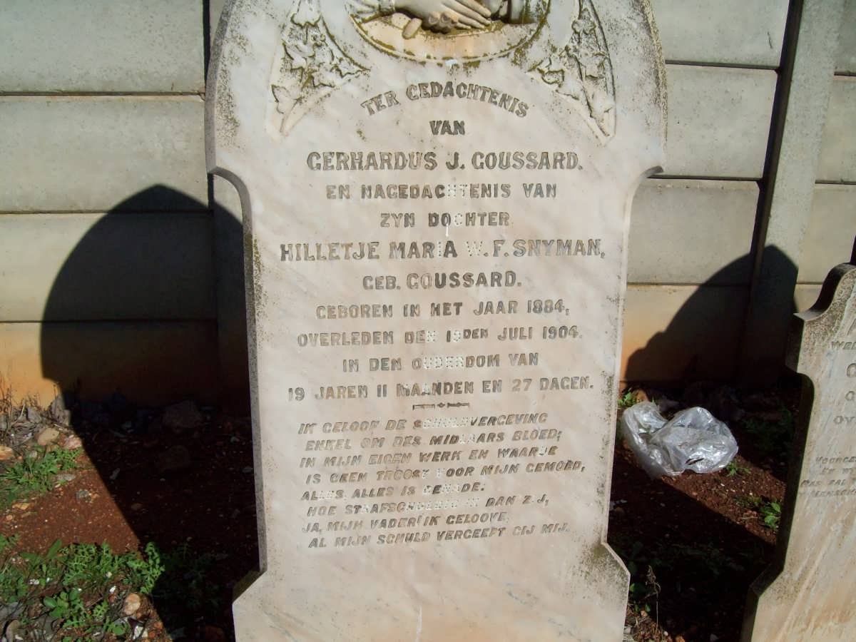 GOUSSARD Gerhardus J. :: SNYMAN Hilletjie Maria W.F. nee GOUSSARD 1884-1904