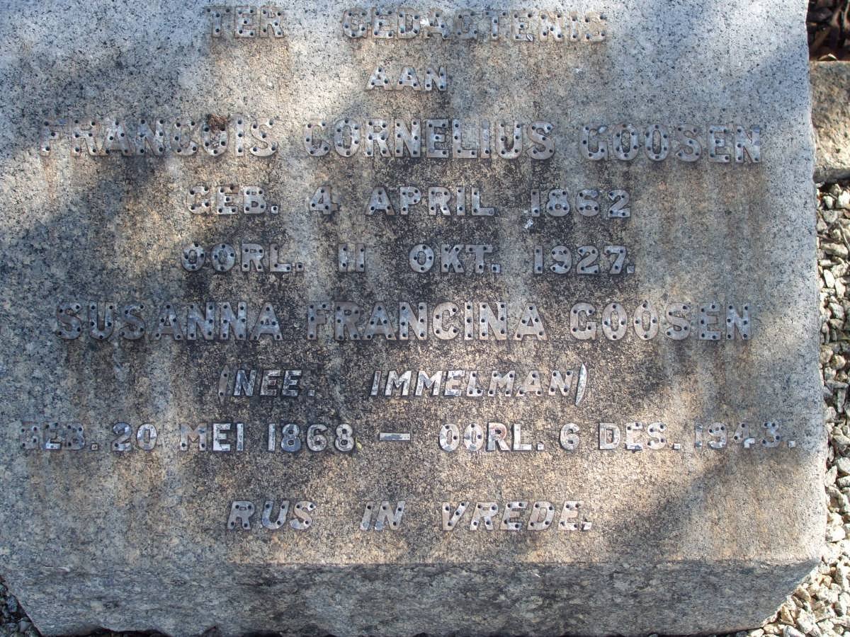 GOOSEN Francois Cornelius 1862-1927 &amp; Susanna Francina IMMELMAN 1868-1943