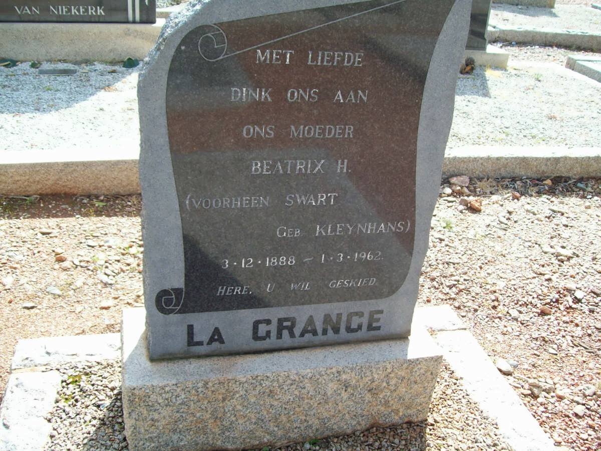 GRANGE Beatrix H., la previously SWART nee KLEYNHANS 1888-1962