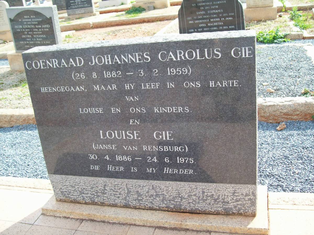 GIE Coenraad Johannes Carolus 1882-1959 &amp; Louise JANSE VAN RENSBURG 1886-1975