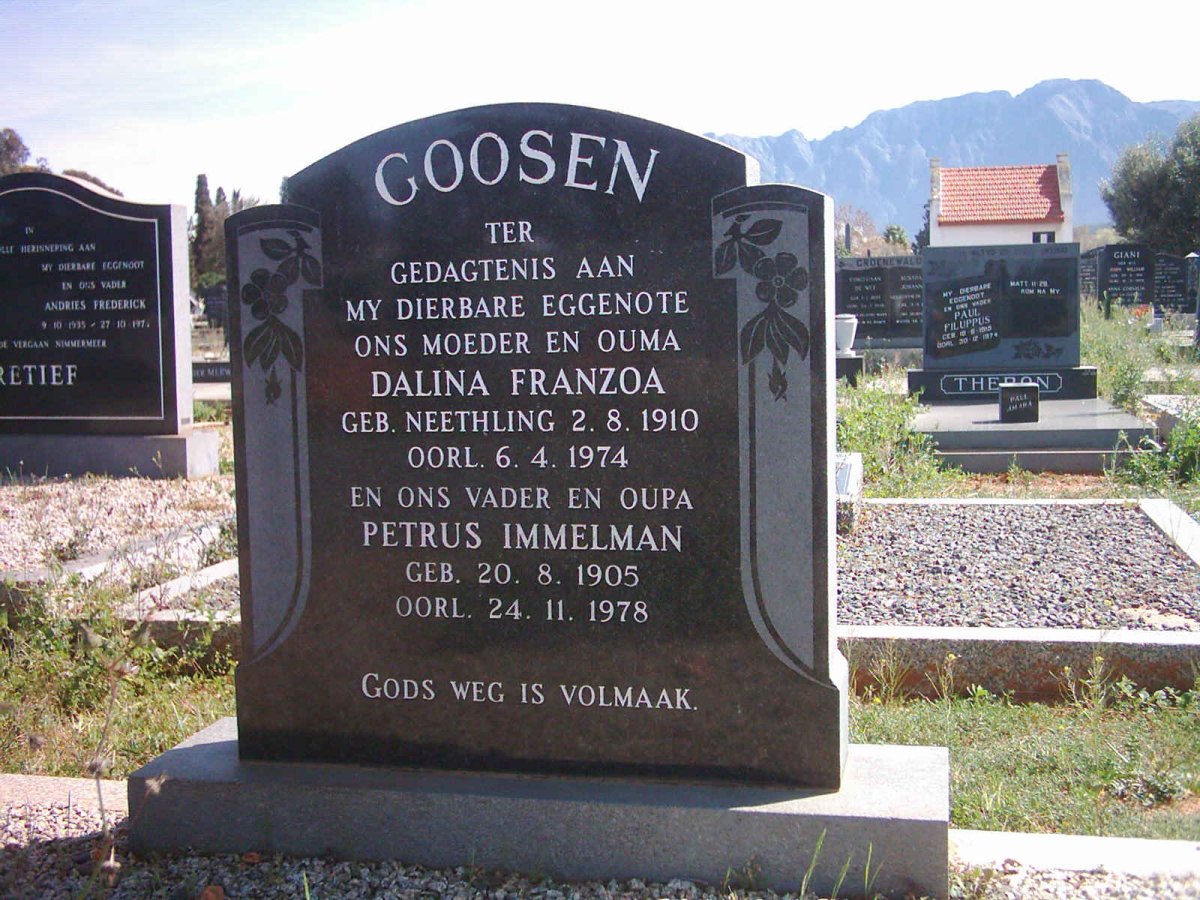 GOOSEN Petrus Immelman 1905-1978 &amp; Dalina Franzoa NEETHLING 1910-1974