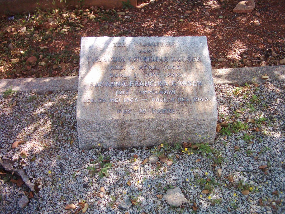 GOOSEN Francois Cornelius 1862-1927 &amp; Susanna Francina IMMELMAN 1868-1943