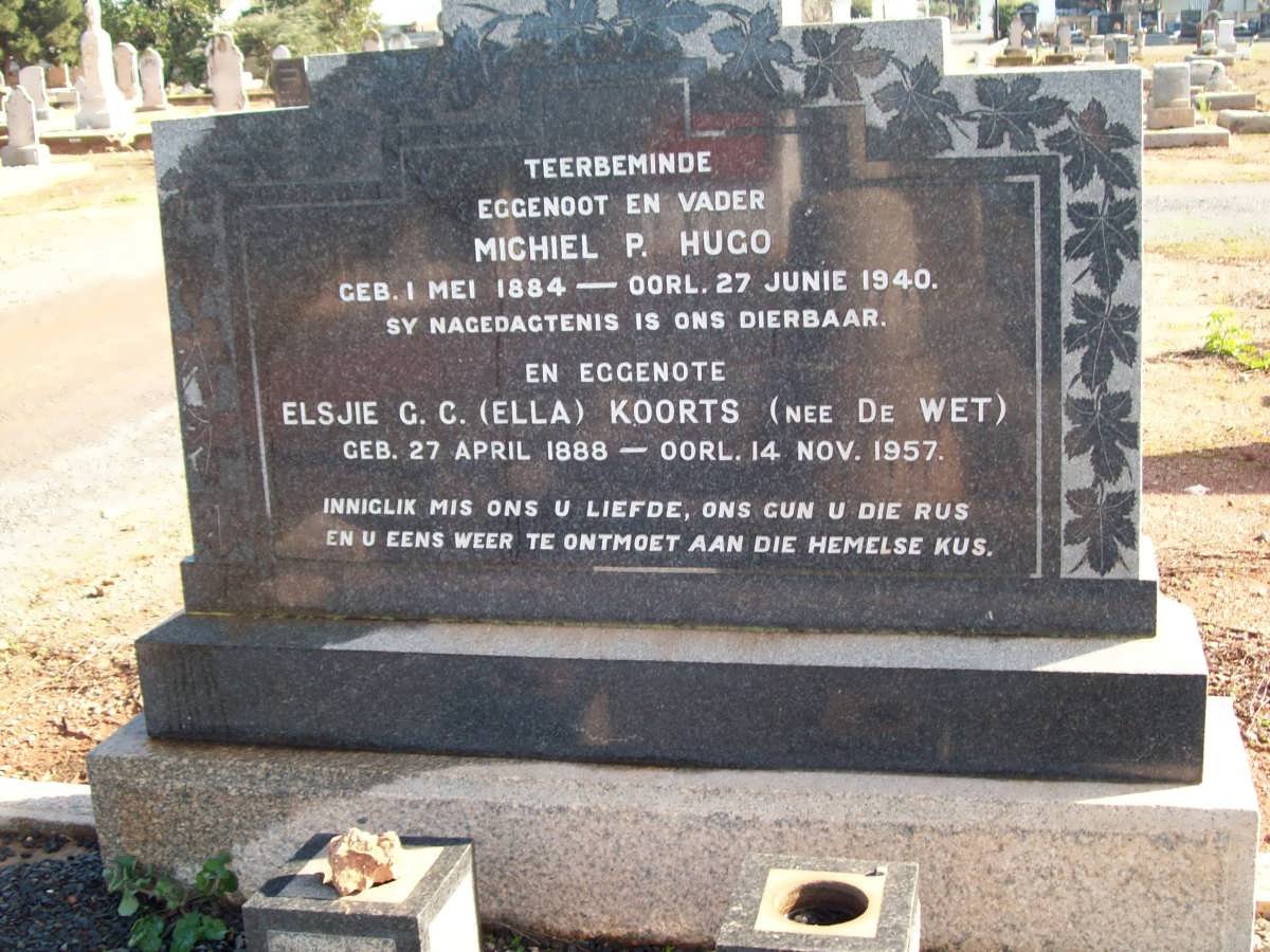 HUGO Michiel P. 1884-1940 &amp; Elsjie G.C. KOORTS nee DE WET 1888-1957