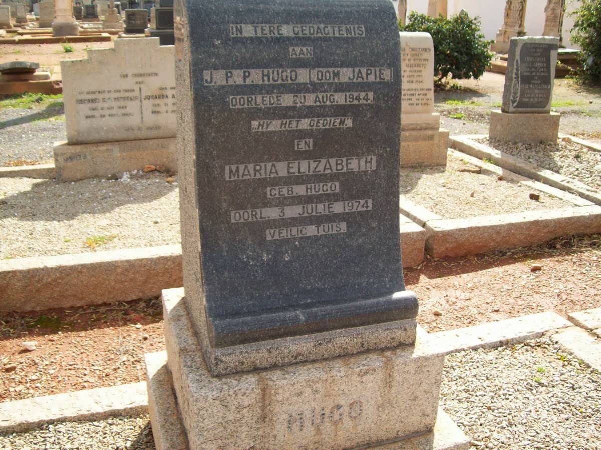 HUGO J.P.P. -1944 &amp; Maria Elizabeth HUGO -1974