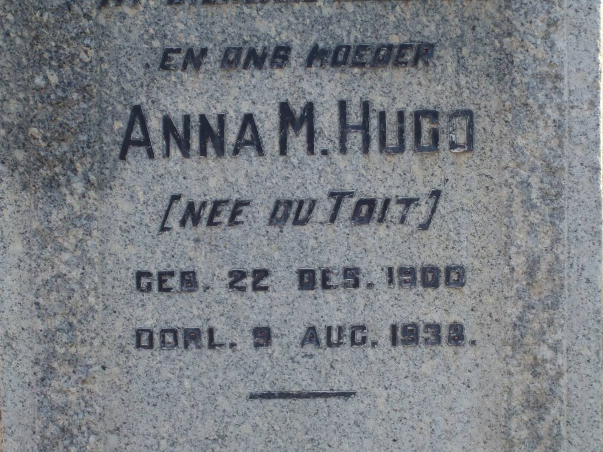 HUGO Anna M. nee DU TOIT 1900-1938
