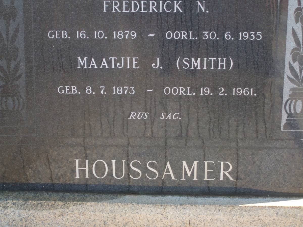 HOUSSAMER Frederick N. 1879-1935 &amp; Maatjie J. SMITH 1873-1961