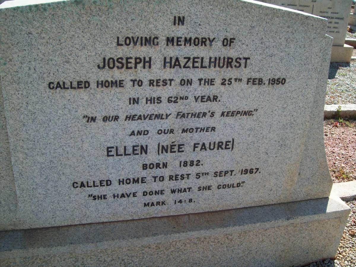 HAZELHURST Joseph -1950 &amp; Ellen FAURE 1882-1967