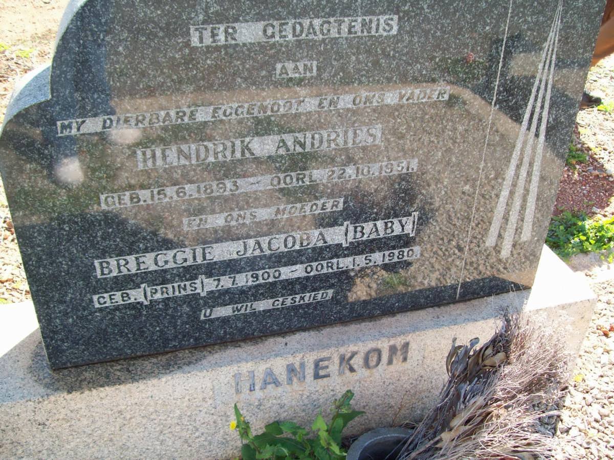 HANEKOM Hendrik Andries 1893-1951 &amp; Breggie Jacoba PRINS 1900-1980