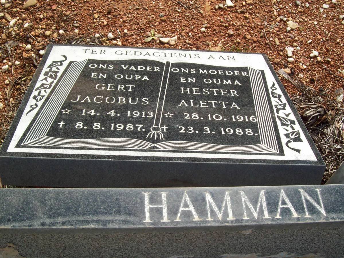 HAMMAN Gert Jacobus 1913-1987 &amp; Hester Aletta 1916-1988