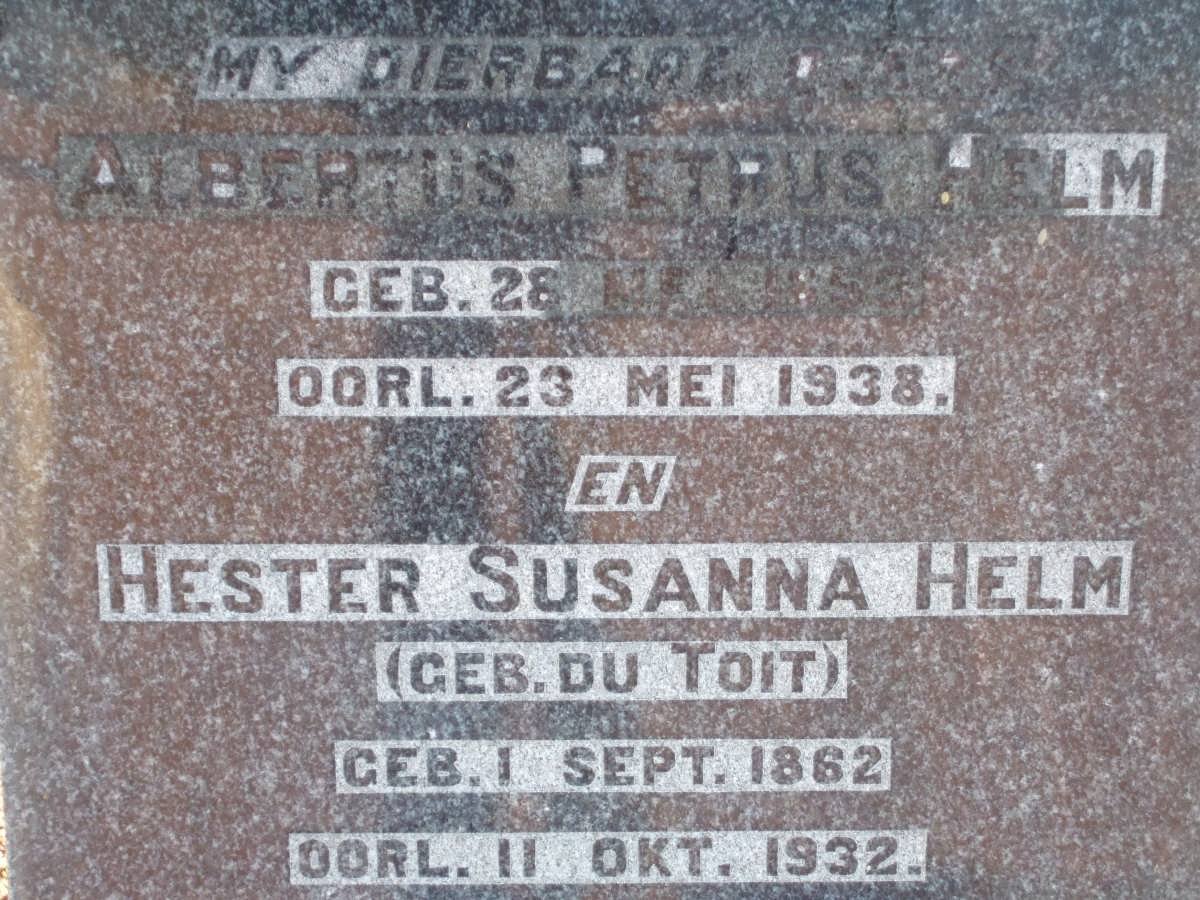 HELM Albertus Petrus 1853-1938 &amp; Hester Susanna DU TOIT 1862-1932