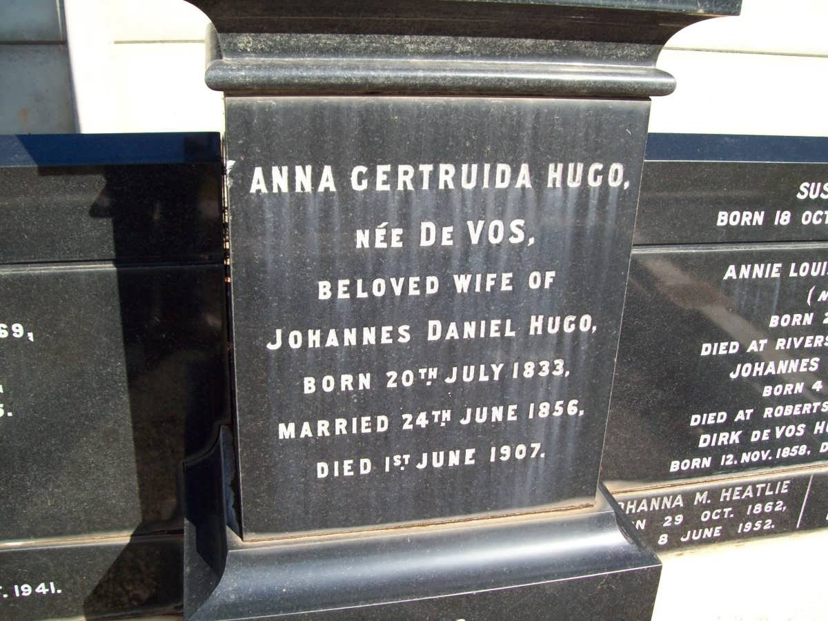 HUGO Anna Gertruida nee DE VOS 1833-1907