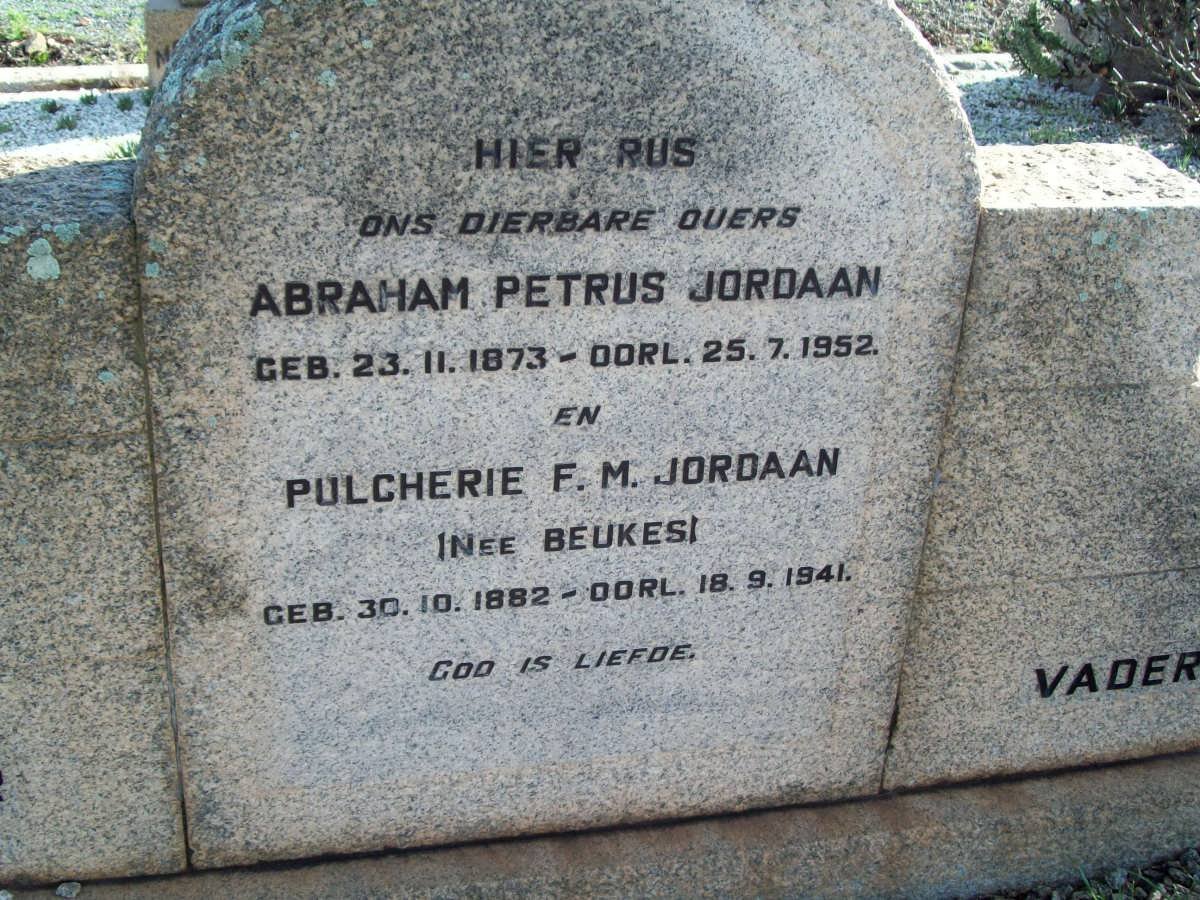 JORDAAN Abraham Petrus 1873-1952 &amp; Pulcherie F.M. BEUKES 1882-1941