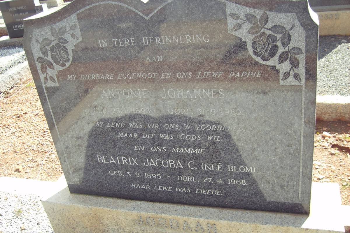JORDAAN Antonie Johannes 1893-1962 &amp; Beatrix Jacoba BLOM 1895-1968