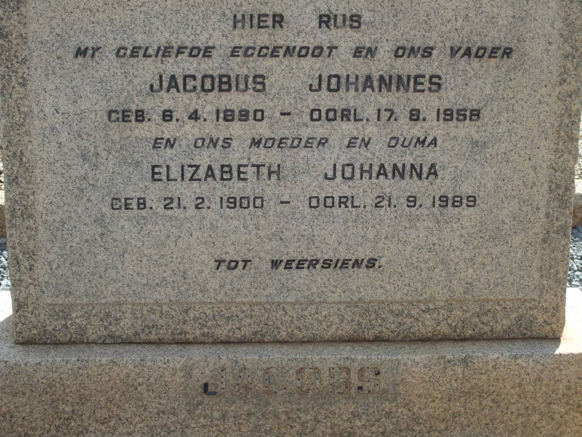 JACOBS Jacobus Johannes 1890-1958 &amp; Elizabeth Johanna 1900-1989