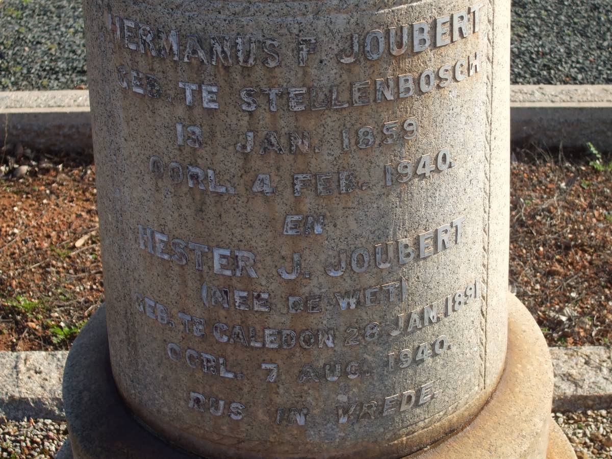 JOUBERT Hermanus F. 1859-1940 :: JOUBERT Hester J. DE WET 1891-1970