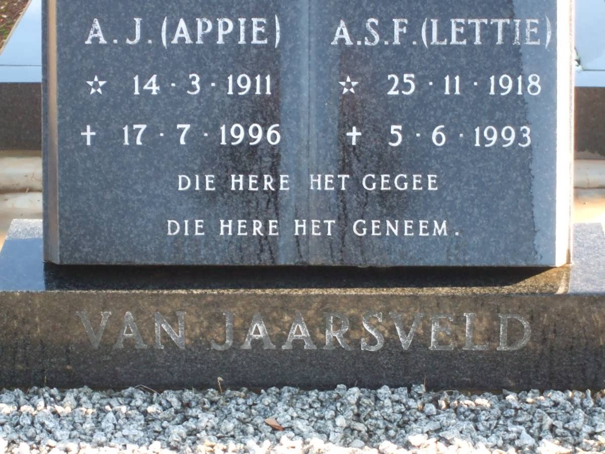 JAARSVELD A.J., van 1911-1996 &amp; A.S.F. 1918-1993