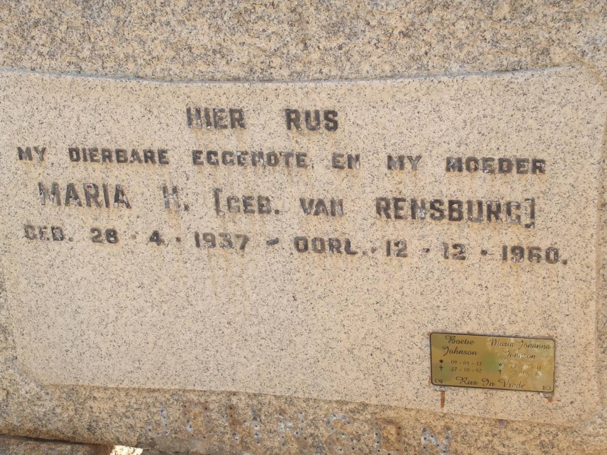 JOHNSON Maria H. nee VAN RENSBURG 1937-1960 :: JOHNSON Boetie 1933-2002 :: JOHNSON Maria Johanna 1931-2005