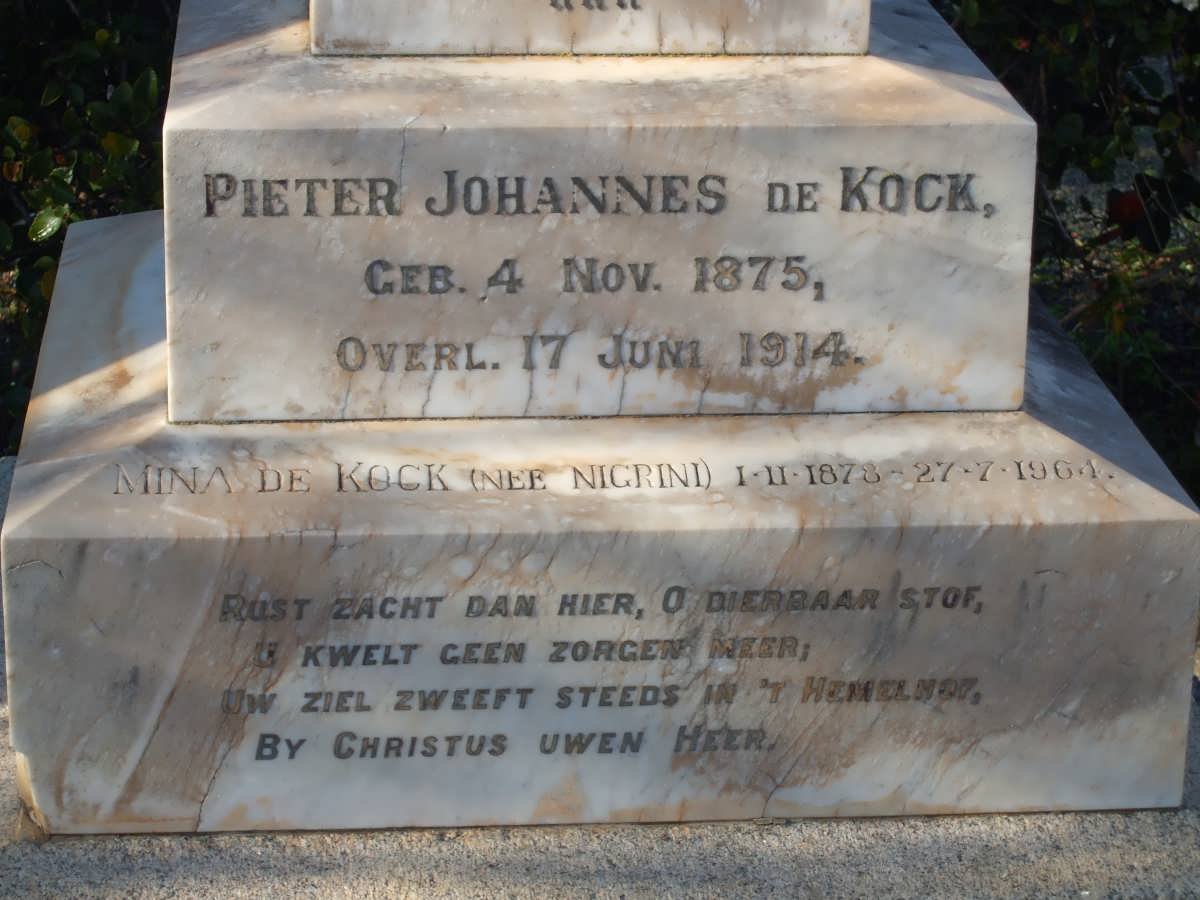 KOCK Pieter Johannes, de 1875-1914 &amp; Mina NIGRINI 1878-1964