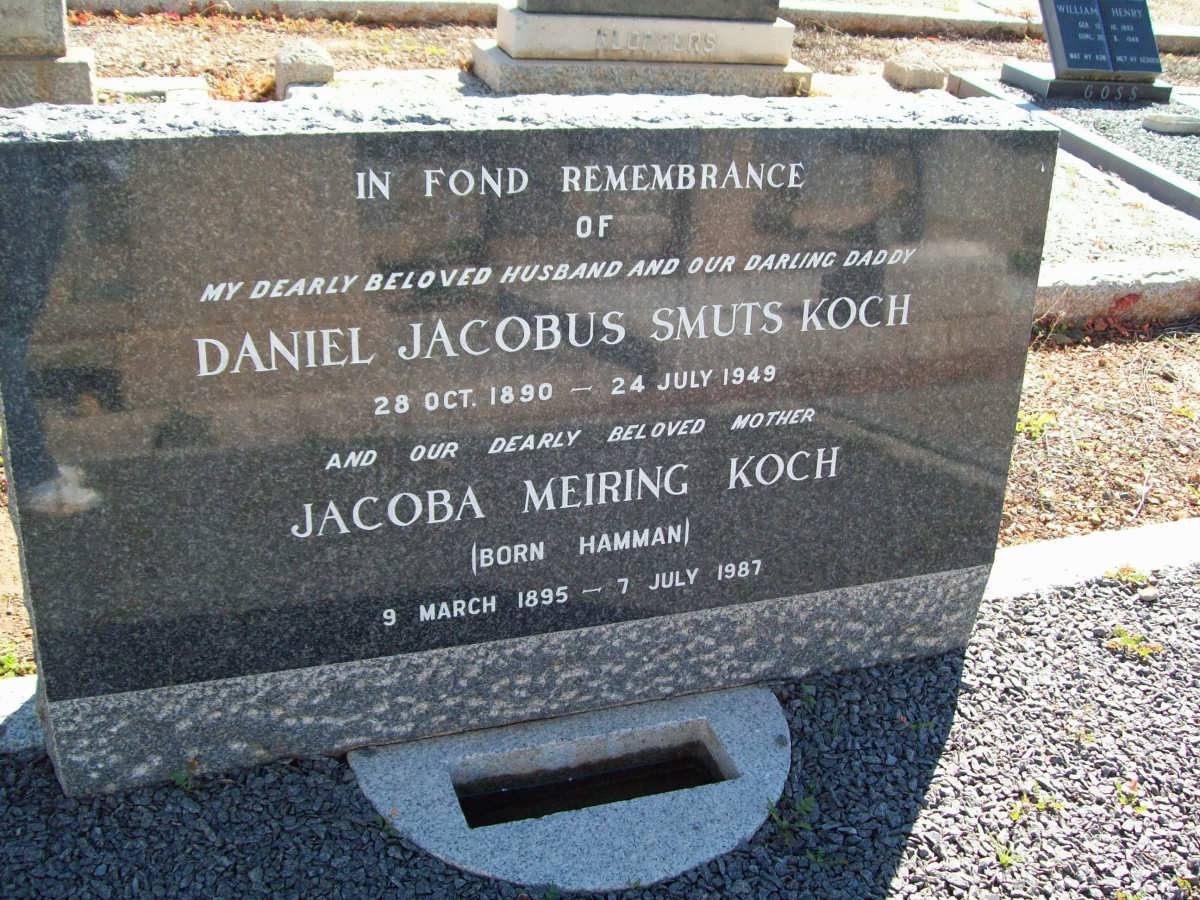 KOCH Daniel Jacobus Smuts 1890-1949 &amp; Jacoba Meiring HAMMAN 1895-1987