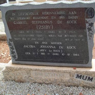 KOCK Gabriel Stephanus, de 1906-1963 &amp; Jacoba Johanna LE ROUX 1912-1984