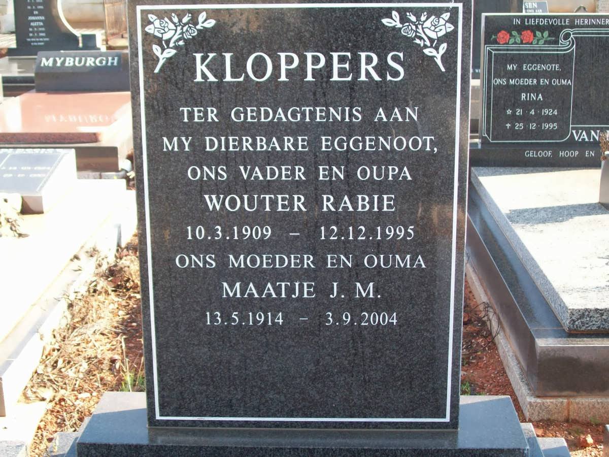 KLOPPERS Wouter Rabie 1909-1995 &amp; J.M. 1914-2004