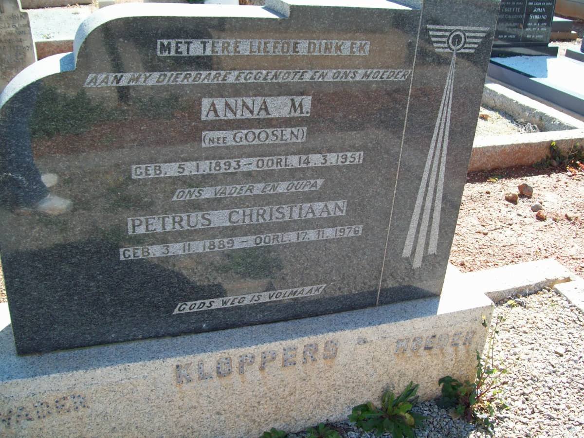 KLOPPERS Petrus Christiaan 1889-1976 &amp; Anna M. GOOSEN 1893-1951