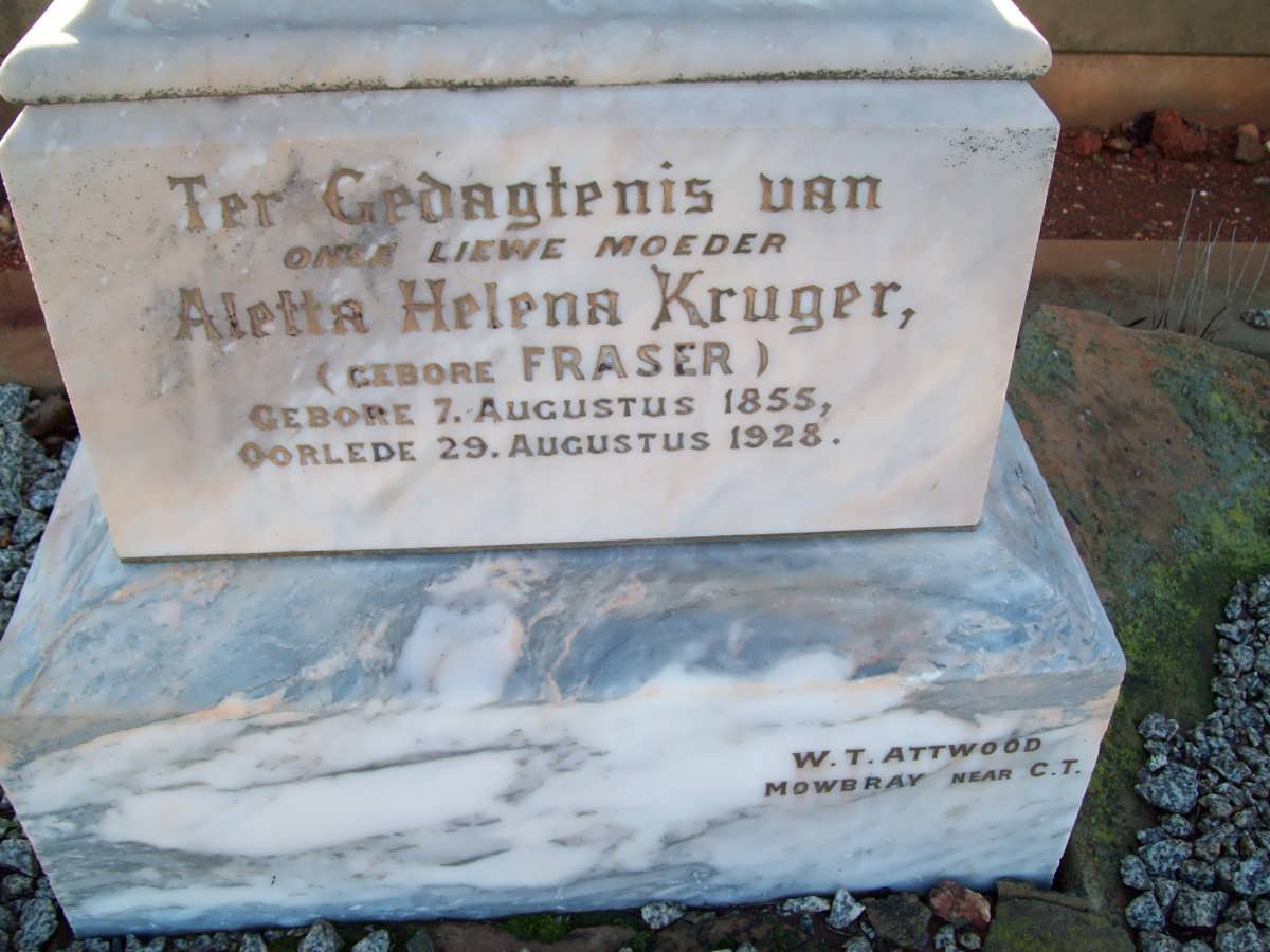 KRUGER J.J.N. 1814-1903 &amp; Aletta Helena FRASER 1855-1928