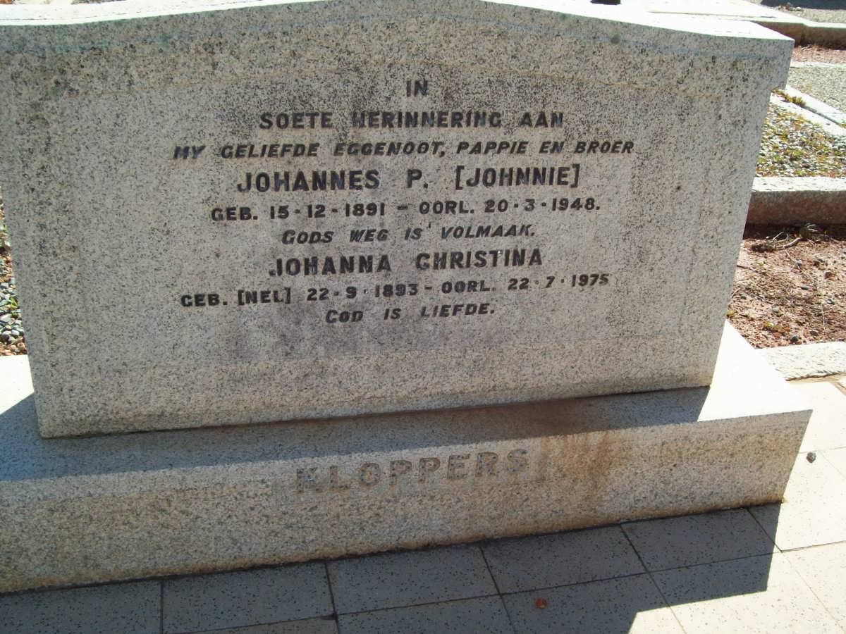 KLOPPERS Johannes P. 1891-1948 &amp; Johanna Christina NEL 1893-1975