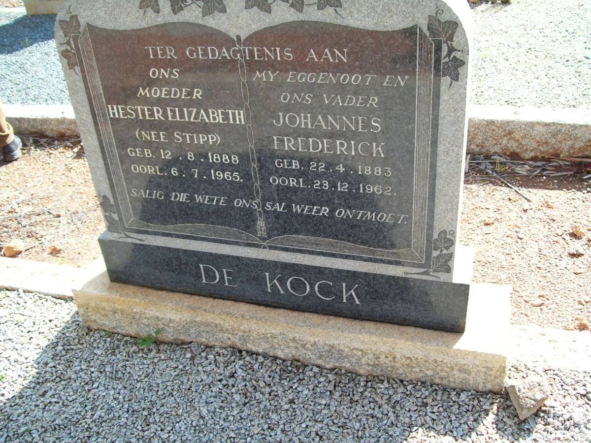 KOCK Johannes Frederick, de 1883-1962 &amp; Hester Elizabeth STIPP 1888-1965