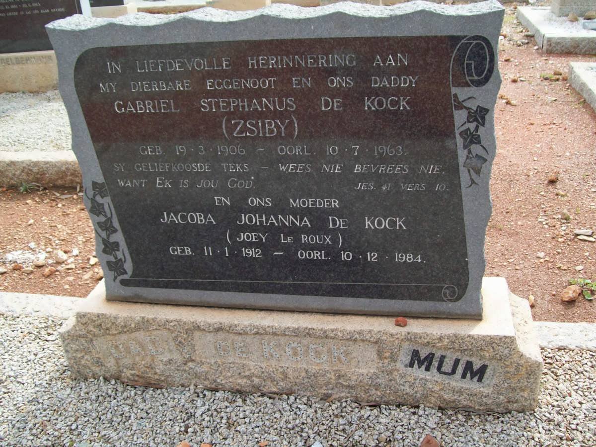 KOCK Gabriel Stephanus, de 1906-1963 &amp; Jacoba Johanna LE ROUX 1912-1984