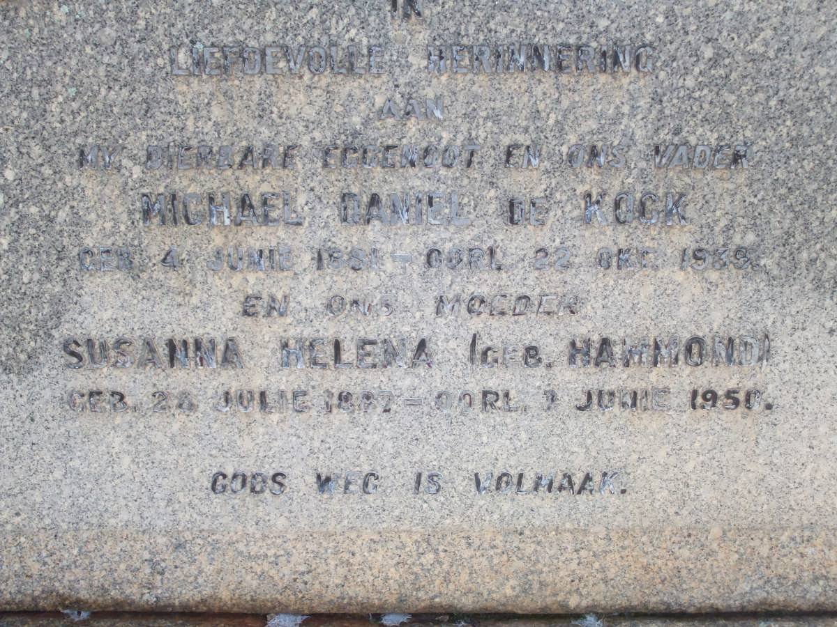 KOCK Michael Daniel, de 1881-193? &amp; Susanna Helena HAMMOND 1882-1950