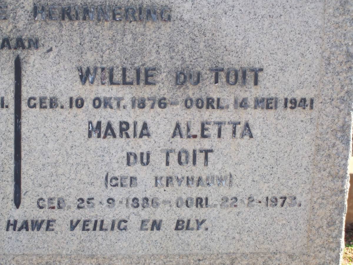 KRYNAUW Awie 1882-1921 :: DU TOIT Willie 1876-1941 :: DU TOIT Maria Aletta nee KRYNAUW 1886-1973